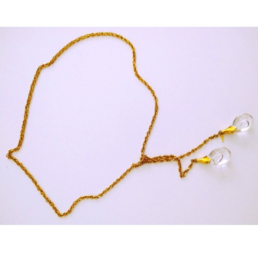 Trifari Vintage Lariat Necklace - Chain With 2 Clear Lucite Teardrop Pendants